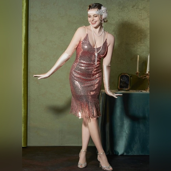 Yessa Jewelry - 75. YESSA" brand 1920s flapper-style dress Roaring 20's Rose Gold